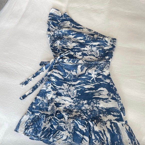 *RARE* Toscana Toile One Shoulder Linen Dress - Picture 6 of 7